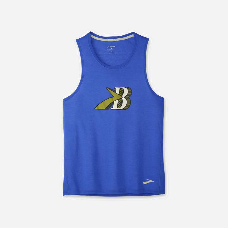 Brooks Distance Graphic Hardlooptanktop voor Heren Blauw (WGJFE-2065)